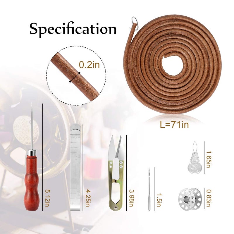 Magicfour Treadle Sewing Machine Belt for Singer/Jones, 2 Pack 71" 3/16" Leather Belt with Hook for Treadle Sewing Machine, Accessories Included - Image 2